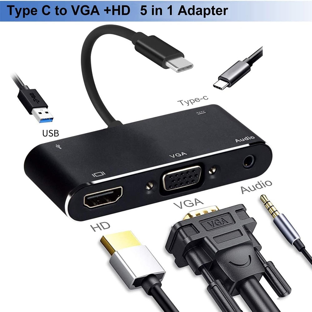 USB C  Ʈ 3 Ÿ-C to HD VGA ÷, ƺ е ο, PD  Ʈ    ̺, USB3.0, 3.5mm, 5  1